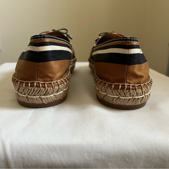 Prada Calzature Donna Tabacco/Arancio Striped Slip On Logo Espadrille Sz 38 NIB - Picture 7 of 16
